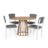 Mesa De Jantar Redonda Gabi Jade Com 4 Cadeiras Estofadas Ella Branco/cinza Escuro