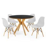 Conjunto Mesa De Jantar Redonda Marci Premium Preta 100cm Com 4 Cadeiras Eames Eiffel - Cinza