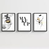 Kit 3 Quadros Decorativos Maquiagem 33x24cm - Vidro