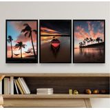 Quadros Para Sala Por Do Sol Na Praia 24x18cm - Com Vidro