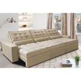 Sofá Retrátil E Reclinável 3,82m Com Molas Ensacadas Cama Inbox Gold Tecido Suede Velusoft Bege