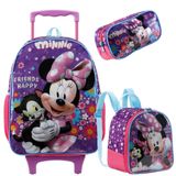 Mochila Minnie Mouse Lilás Com Rodinha E Kit