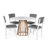 Mesa De Jantar Redonda Gabi Bran/jade Com 4 Cadeiras Estofadas Ella Branco/cinza Escuro