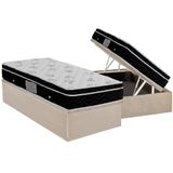 Cama Box Baú Solteiro: Colchão Molas Bonnel Ortobom Nanolastic Physical + Base Crc Suede Clean