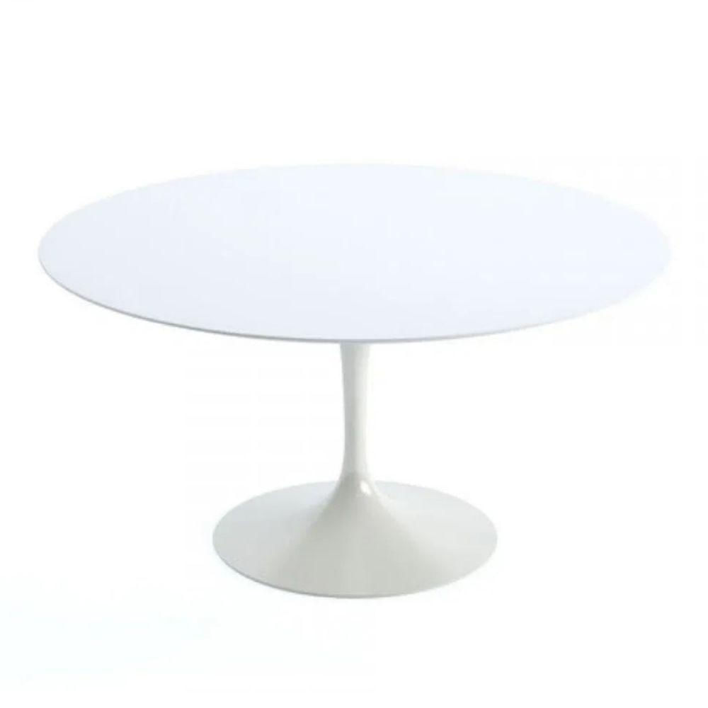 Mesa De Jantar Tulipa Saarinen Redonda 120 Cm Tampo Laca + Vidro Branca Base Branca Cor Branco