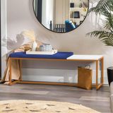 Banco Recamier Puff 195cm Industrial Bronze Corino Azul Marinho Tampo Quadrado Mdf Branco