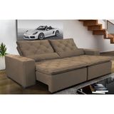 Sofá Magnum 2,42m Retrátil, Reclinável Com Molas E Almofadas Lombar Tecido Suede Velusoft Castor