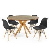 Conjunto Mesa De Jantar Redonda Marci Premium Natural 120cm Com 4 Cadeiras Eames Eiffel - Preto