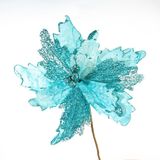 Flor Decoração De Natal Artificial Glitter Azul 30cm