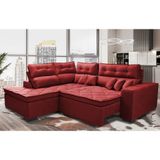 Sofá De Canto 2,60x2,36m Retrátil E Reclinável Com Molas Cama Inbox Platinum Esquerdo Suede Vermelho