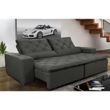 Sofá Magnum 2,42m Retrátil, Reclinável Com Molas E Almofadas Lombar Tecido Suede Velusoft Grafite