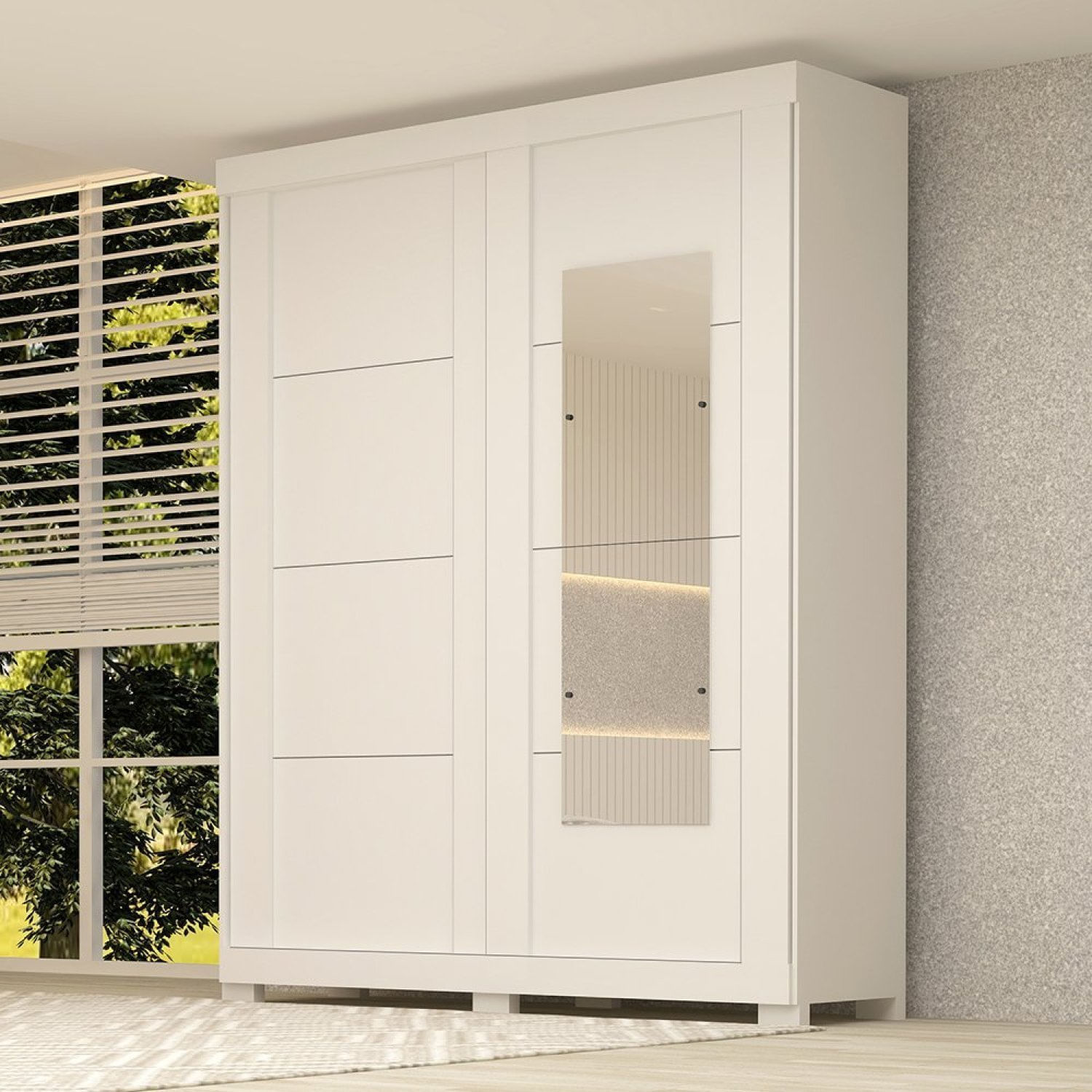 Guarda Roupa Casal 2 Portas De Correr Com Espelhos 100% Mdf Boldina Espresso Móveis Branco