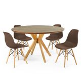 Conjunto Mesa De Jantar Redonda Marci Premium Natural 120cm Com 4 Cadeiras Eames Eiffel - Marrom