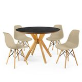 Conjunto Mesa De Jantar Redonda Marci Premium Preta 100cm Com 4 Cadeiras Eames Eiffel - Nude