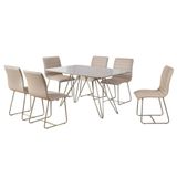 Conjunto Mesa De Jantar Iris Off White 160 X 90 Cm 6 Cadeiras Base Metal Champanhe