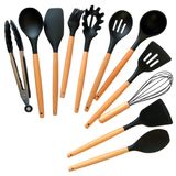 Kit Utensílios Cozinha 12 Peças Silicone Mdf Aço