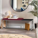 Banco Recamier Puff London 195cm Industrial Cinza Suede Bordô Tampo Quadrado Mdf Preto