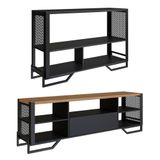 Rack 180 Cm Gaveta Aparador 130 Cm Industrial 17x21 Preto Mell Pp Preto Mell