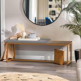 Banco Recamier Puff London 140cm Industrial Bronze Suede Cinza Tampo Quadrado Mdf Madeira