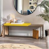 Banco Recamier Puff London 140cm Industrial Marrom Corino Amarelo Tampo Quadrado Mdf Madeira