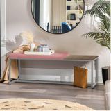 Banco Recamier Puff London 160cm Industrial Cinza Suede Rose Tampo Quadrado Mdf Madeira