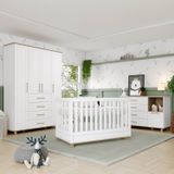 Quarto De Bebê Retrô Com Berço 100% Mdf Guarda Roupa 4 Portas E 4 Gavetas E Cômoda Zoe Yescasa Branco/nature