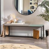 Banco Recamier Puff London 195cm Industrial Preto Corino Bege Tampo Quadrado Mdf Verde