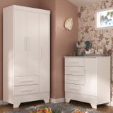 Quarto Infantil Completo Guarda Roupa 3 Portas 2 Gavetas Com Cômoda Selene Branco