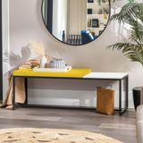Banco Recamier Puff 140cm Industrial Preto Suede Amarelo Tampo Quadrado Branco