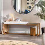 Banco Recamier Puff London 195cm Industrial Bronze Suede Branco Tampo Quadrado Mdf Carvalho