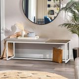 Banco Recamier Puff London 195cm Industrial Branco Suede Bege Tampo Quadrado Mdf Madeira