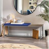 Banco Recamier Puff London 140cm Industrial Cinza Sintético Azul Marinho Tampo Quadrado Mdf Madeira