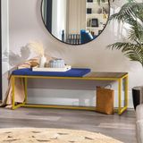 Banco Recamier Puff London 160cm Industrial Dourado Suede Azul Marinho Tampo Quadrado Mdf Madeira