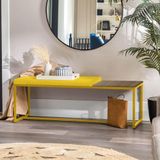 Banco Recamier Puff 160cm Industrial Dourado Suede Amarelo Tampo Quadrado Mdf Madeira