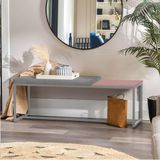 Banco Recamier Puff London 140cm Industrial Prata Suede Cinza Tampo Quadrado Mdf Rose
