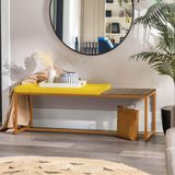 Banco Recamier Puff London 140cm Industrial Bronze Suede Amarelo Tampo Quadrado Mdf Madeira