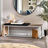 Banco Recamier Puff London 195cm Industrial Branco Sintético Preto Tampo Quadrado Mdf Marmorizado