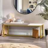 Banco Recamier Puff London 160cm Industrial Dourado Corino Bege Tampo Quadrado Mdf Branco