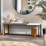 Banco Recamier Puff 140cm Industrial Preto Corino Cinza Tampo Quadrado Mdf Branco