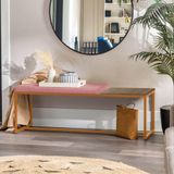 Banco Recamier Puff London 140cm Industrial Bronze Suede Rose Tampo Quadrado Mdf Madeira