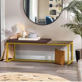 Banco Recamier Puff 160cm Industrial Dourado Corino Marrom Tampo Quadrado Marmorizado