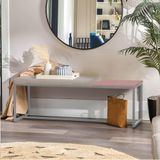 Banco Recamier Puff London 140cm Industrial Prata Sintético Bege Tampo Quadrado Mdf Rose