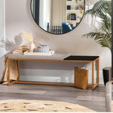 Banco Recamier Puff 140cm Industrial Bronze Sintético Bege Tampo Quadrado Preto