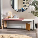 Banco Recamier Puff 160cm Industrial Preto Suede Rose Tampo Quadrado Mdf Branco