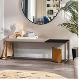 Banco Recamier Puff London 160cm Industrial Marrom Corino Bege Tampo Quadrado Mdf Preto