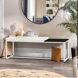 Banco Recamier Puff 195cm Industrial Branco Suede Branco Tampo Quadrado Preto