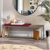 Banco Recamier Puff London 140cm Industrial Prata Suede Bordô Tampo Quadrado Mdf Rústico