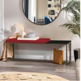 Banco Recamier Puff 140cm Industrial Marrom Sintético Vermelho Tampo Quadrado Mdf Preto