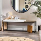 Banco Recamier Puff London 195cm Industrial Preto Sintético Branco Tampo Quadrado Mdf Madeira