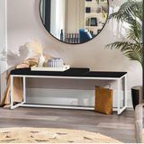 Banco Recamier Puff London 195cm Industrial Branco Sintético Preto Tampo Quadrado Mdf Preto